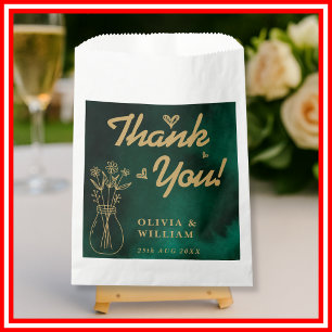 Bolsa De Papel Boda Verde Esmeralda & Oro Agradecimiento