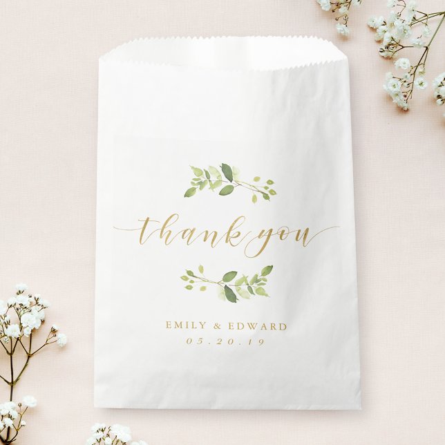 Bolsa De Papel Boda Verde y Dorado Agradecimiento (Subido por el creador)