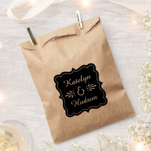 Bolsa De Papel Boda Vintage Kraft Art Deco Monograma Negro