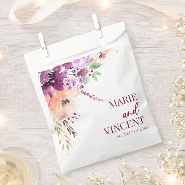 Bolsa De Papel Boda Violet Magenta Morado Flor Floral (Cortado)