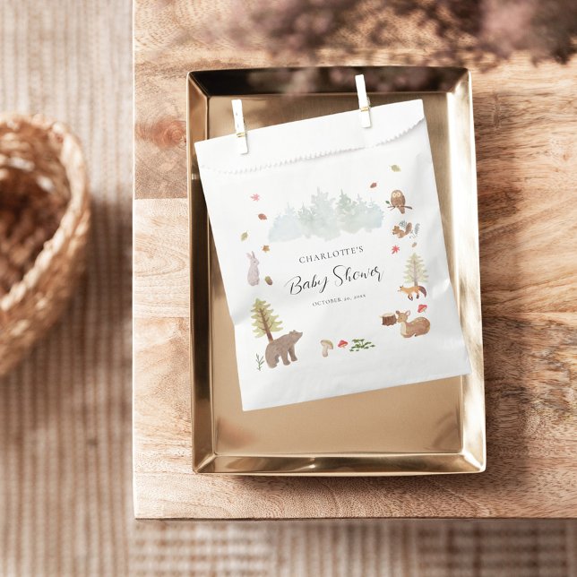 Bolsa De Papel Bodas de animales de Woodland otoño en Baby Shower (Woodland Animals Rustic Fall Baby Shower Favor Bag)