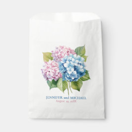 Bolsa De Papel Bodas de Hortensias Azules Polvorientas y Rosadas