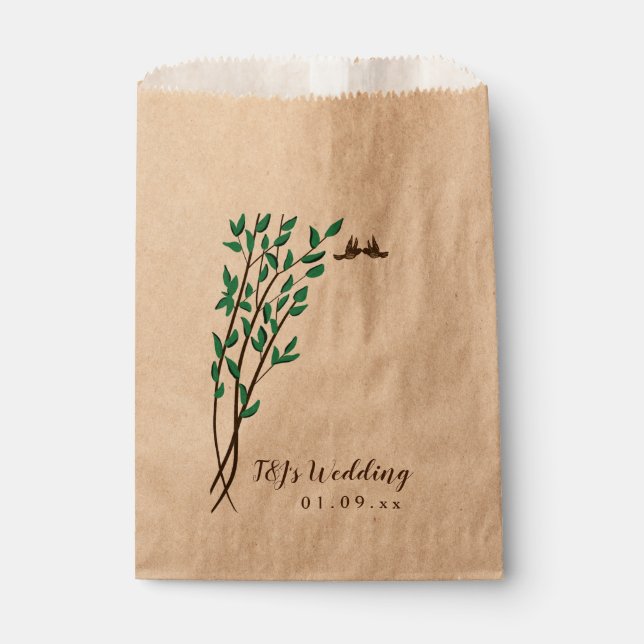 Bolsa De Papel Bodas de pájaros de amor con ramas rústicas y vege (Anverso)
