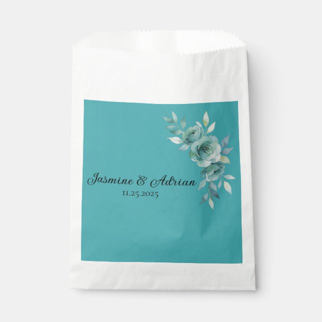 Bolsa De Papel Bodas Teal Whisper Blooms (Anverso)