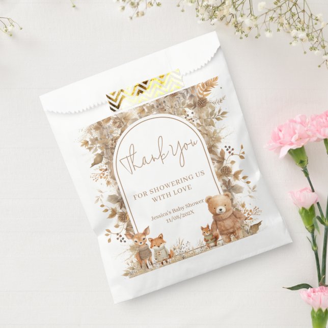 Bolsa De Papel Boho Arch Fall Woodland Animals Baby Shower (Sellado)