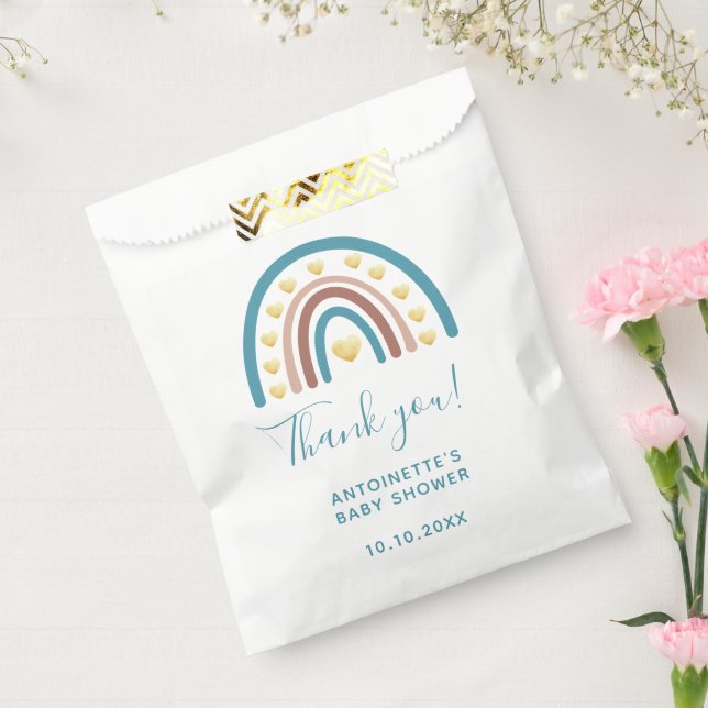 Bolsa De Papel Boho Arcoíris Azul Agradecimiento Fiesta de Bebé (Sellado)