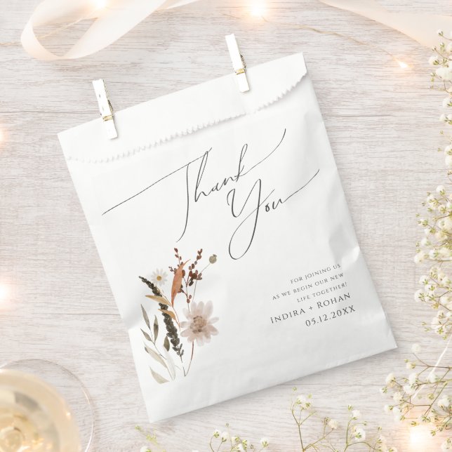 Bolsa De Papel Boho Autumn Wildflower | Gracias (Cortado)