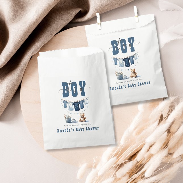 Bolsa De Papel Boho Blue Clothesline Sweet its a Boy Baby Shower (Subido por el creador)