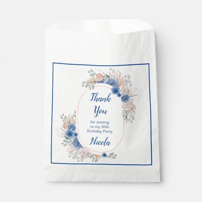 Bolsa De Papel Boho Blue Pampas Grass Cumpleaños (Anverso)
