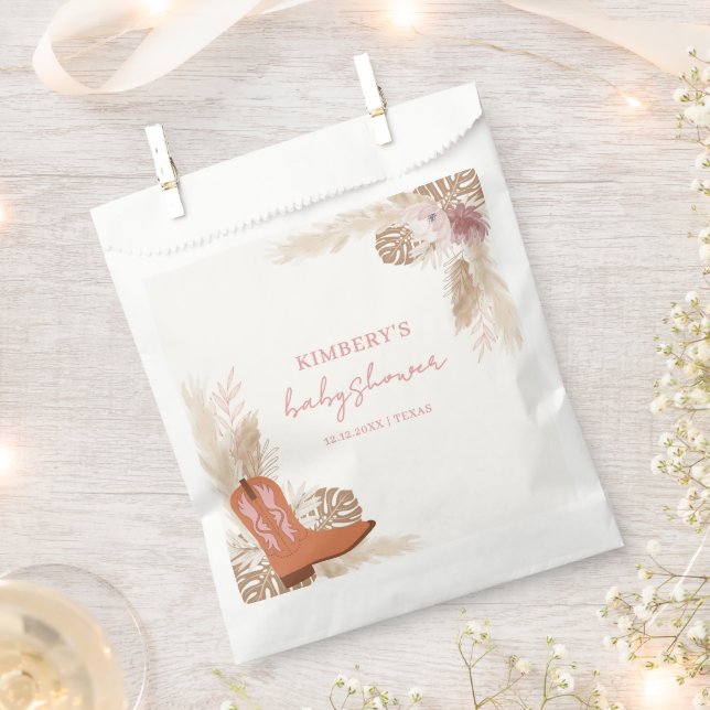 Bolsa De Papel Boho Boho Chowgirl Rosa Pampas Baby Shower (Cortado)