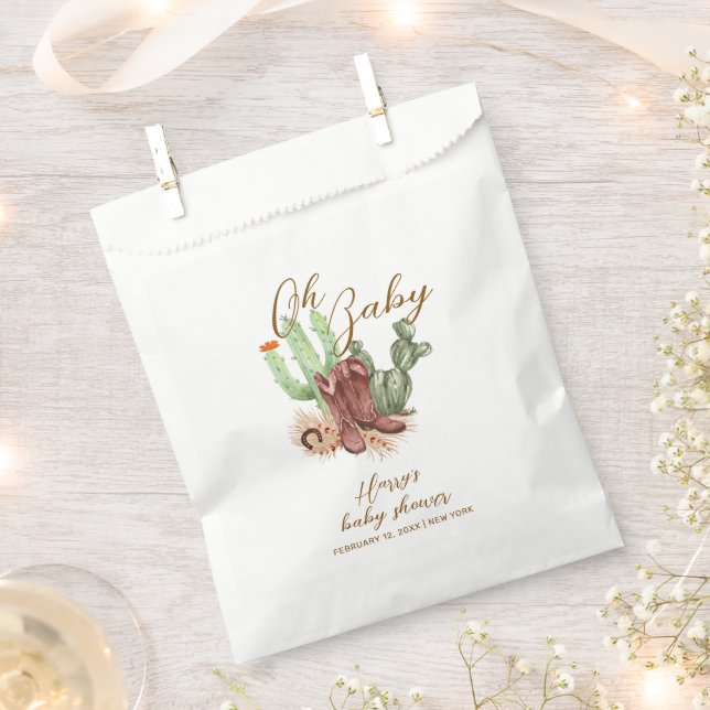 Bolsa De Papel Boho Cactus Cowboy moderno zapata Baby Shower (Cortado)