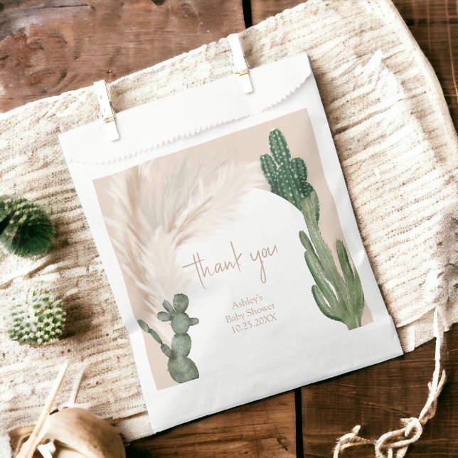 Bolsa De Papel Boho cactus pampas arco desierto bebé ducha (Boho cactus pampas arch desert baby shower favor bag)