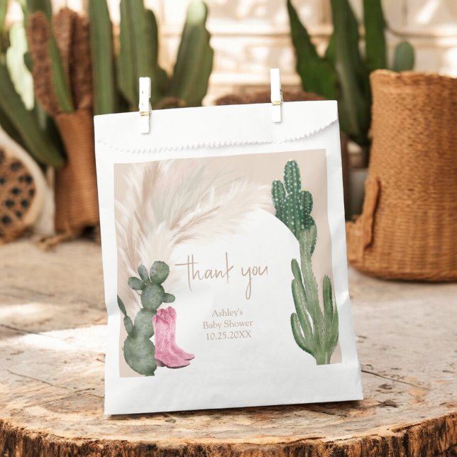 Bolsa De Papel Boho cactus pampas botas desierto bebé ducha (Boho cactus pampas boots desert baby shower favor bag)