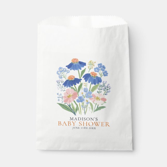 Bolsa De Papel Boho Dusty Blue Wildflower Baby in Bloom (Anverso)