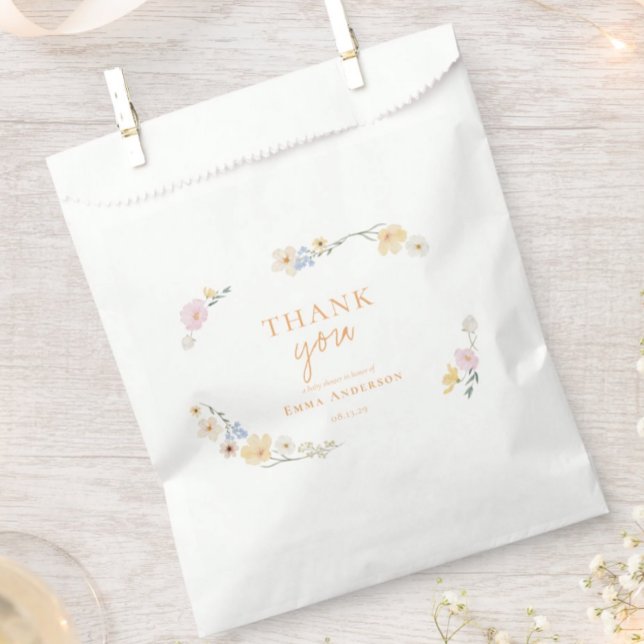 Bolsa De Papel Boho elegante Pastel Wildflowers Baby Shower (Subido por el creador)