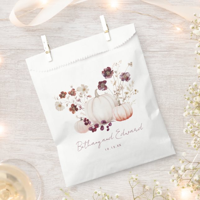 Bolsa De Papel Boho Fall Boda de calabaza floral (Cortado)