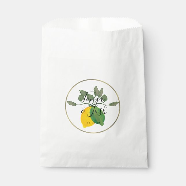 Bolsa De Papel Boho Falsa Rima Dorada Limón Lima (Anverso)