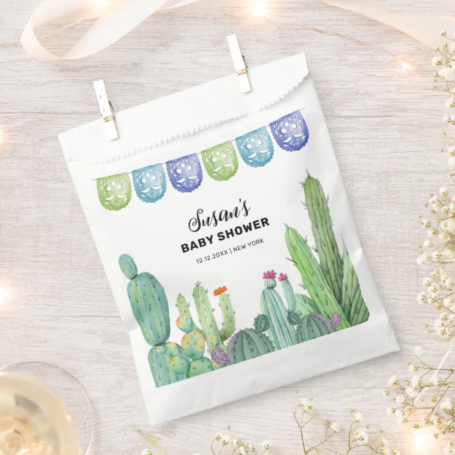 Bolsa De Papel Boho Greenery Taco Fiesta Cactus Baby Shower (Cortado)