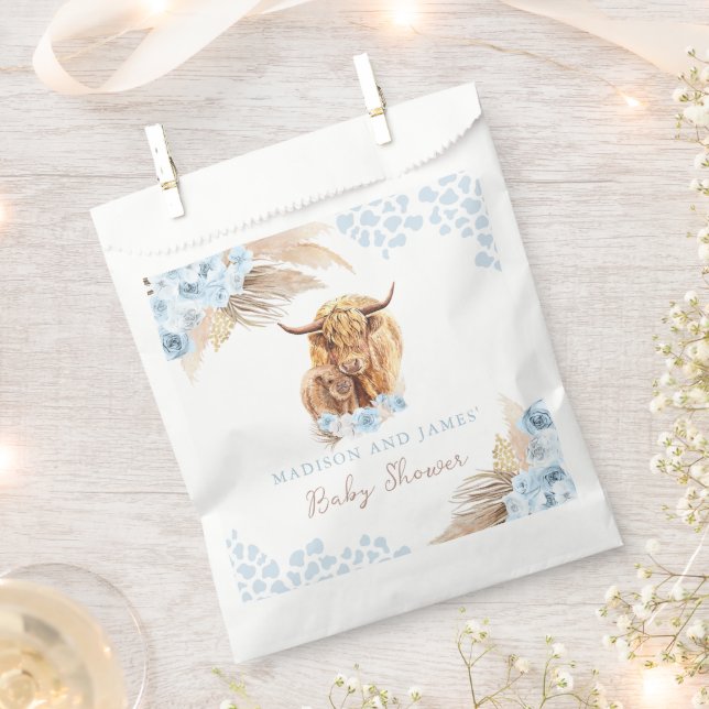 Bolsa De Papel Boho Holy Cow Blue Pampas Grass Boy Baby Shower (Cortado)