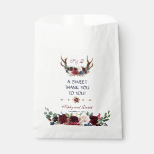Bolsa De Papel Boho Merlot Navy Blue Floral Antlers gracias