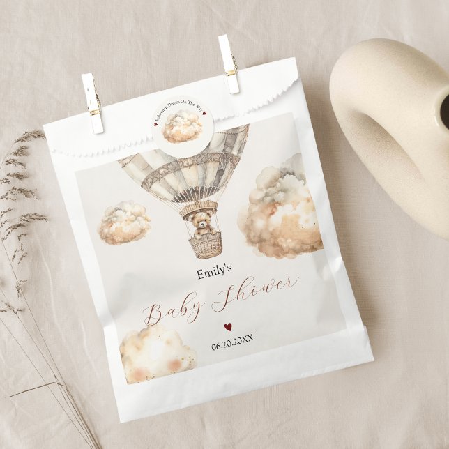 Bolsa De Papel Boho Moda Bear Air Balloon Nubes Baby Shower (Boho Chic Bear Air Balloon Clouds Baby Shower Favor Bag)