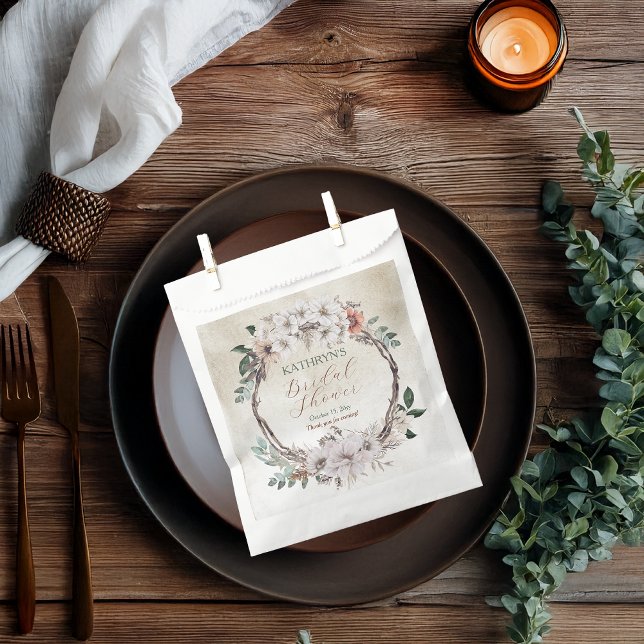 Bolsa De Papel Boho Muted Fall Floral Bridal Shower (Boho Muted Fall Floral and Grapevine Wreath "Fall in Love" Bridal Shower Collection Favor Bags)