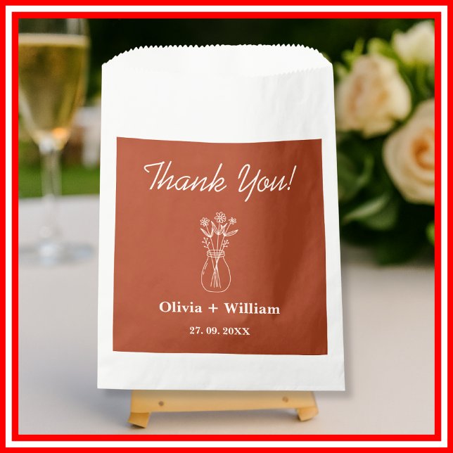 Bolsa De Papel Boho Naranja Quemada | Boda Floral (Subido por el creador)