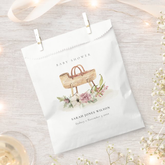 Bolsa De Papel Boho Nursery Bassinet Floral Rosa Baby Shower (Cortado)