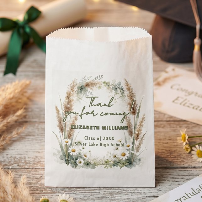 Bolsa De Papel Boho Pampas Grass Daisy Botanical Graduation (Subido por el creador)