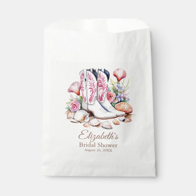 Bolsa De Papel Boho Pink Coastre Cowgirl Boots Bridal Shower (Anverso)