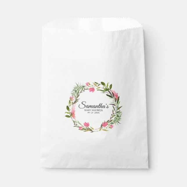 Bolsa De Papel Boho Pink Floral Wreath Baby Shower (Anverso)