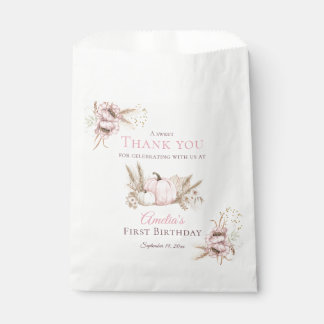 Bolsa De Papel Boho Pink Pumpkin Cumpleaños 1er año Agradecimient