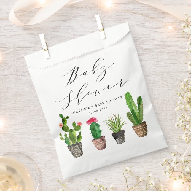 Bolsa De Papel Boho Potted Succulents y Cactus Baby Shower (Cortado)