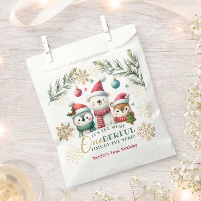 Bolsa De Papel Boho Snow Animals de Winter Wonderland Primer cump (Cortado)
