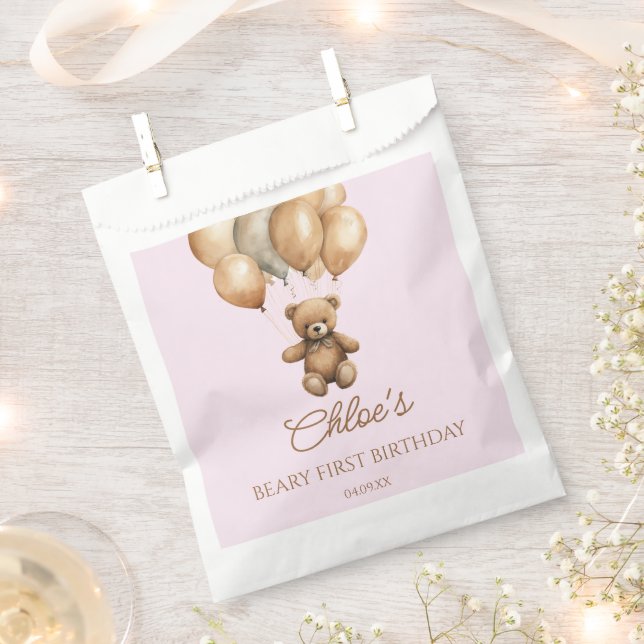 Bolsa De Papel Boho Teddy Bear Beary First Birday Party (Cortado)