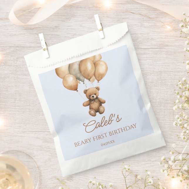 Bolsa De Papel Boho Teddy Bear Beary First Birday Party (Cortado)