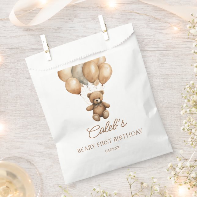 Bolsa De Papel Boho Teddy Bear Beary First Birday Party (Cortado)
