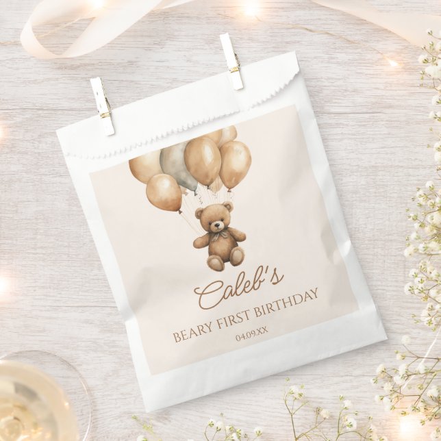 Bolsa De Papel Boho Teddy Bear Beary First Birday Party (Cortado)