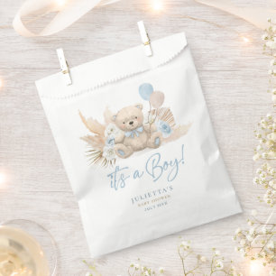 Bolsa De Papel Boho Teddy Bear Boy Blue Bearly Wait Baby Shower