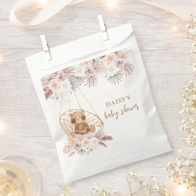 Bolsa De Papel Boho Teddy Bear moderno Pampas Baby Shower (Cortado)