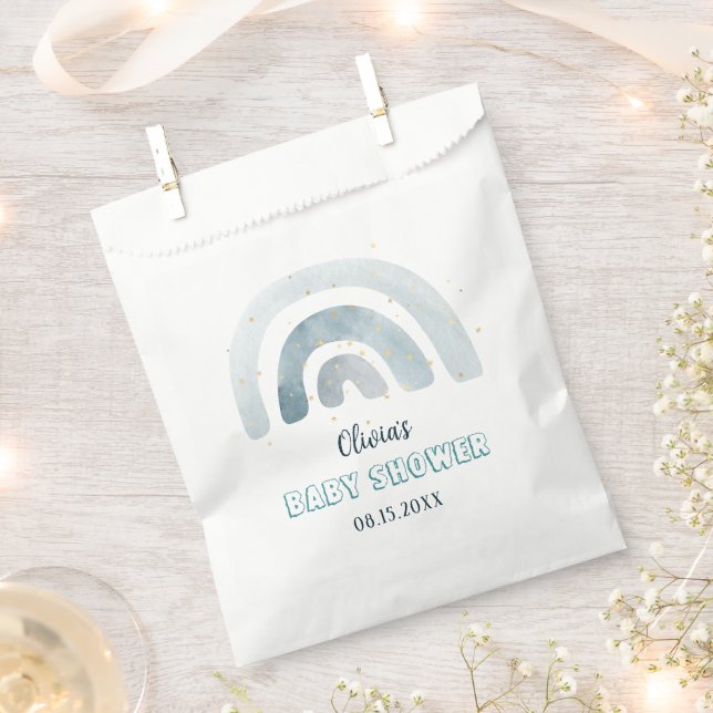 Bolsa De Papel Boho Watercolor Blue Rainbow Baby Shower (Cortado)