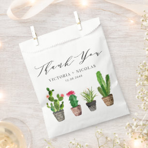Bolsa De Papel Boho Watercolor Potted Cactus Boda Gracias