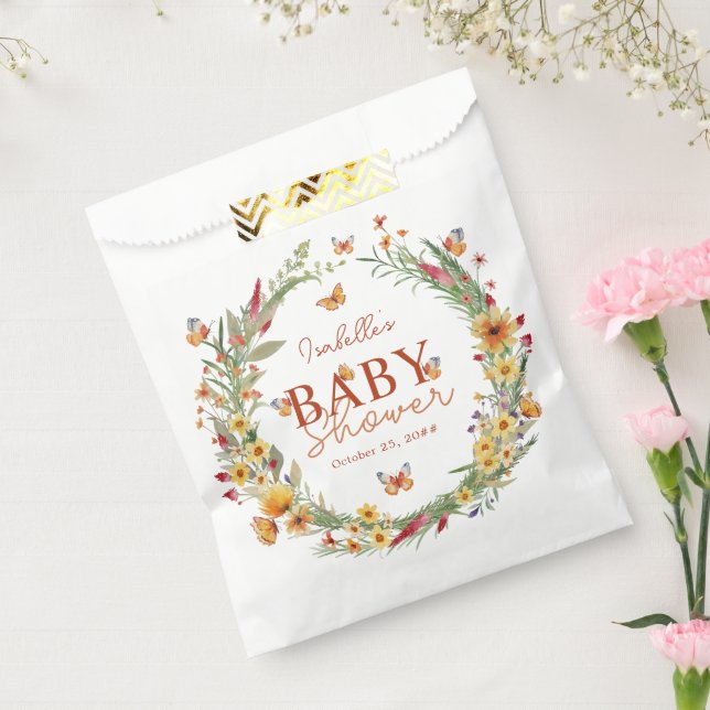 Bolsa De Papel Boho Watercolor Wildflowers Baby Shower (Sellado)