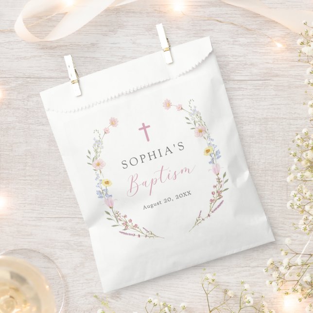 Bolsa De Papel Boho Wildflower Floral Girl Baptism (Cortado)