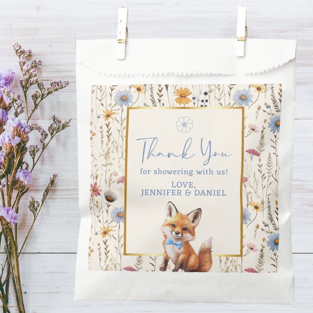 Bolsa De Papel Boho Woodland Fox Dusty Blue Baby Shower (Subido por el creador)