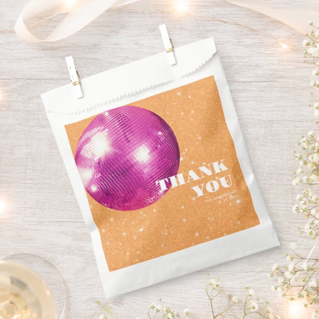 Bolsa De Papel Bolas de Discoteca Naranja y Rosa Caliente Agradec (Cortado)