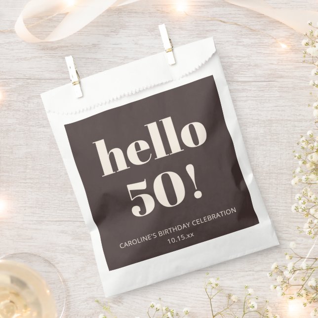 Bolsa De Papel Bold Chic Modern Brown Custom Birthday Party  (Cortado)