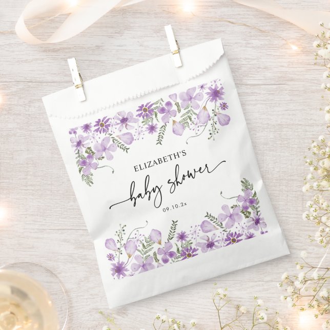 Bolsa De Papel Bolsa de Favor de Baby Shower Neutral Boho Purple (Cortado)