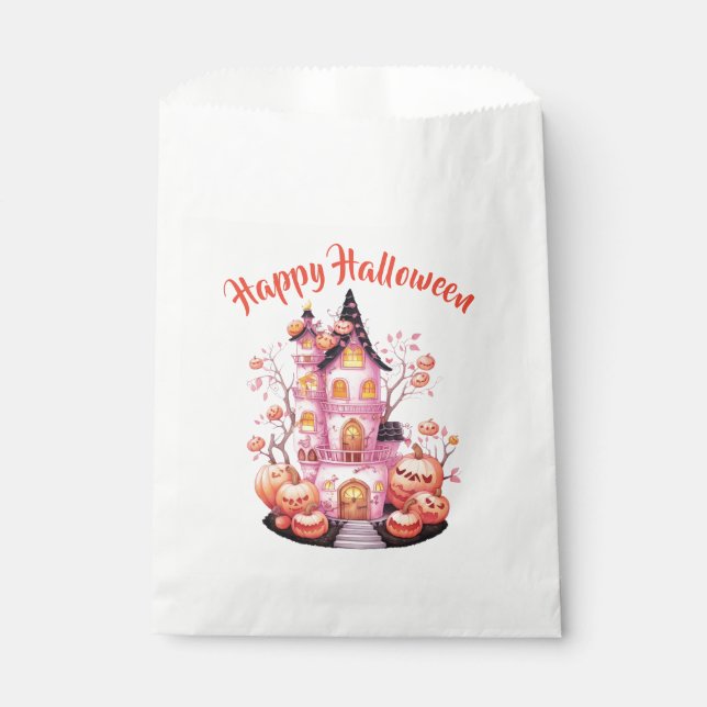Bolsa De Papel Bolsa de Favor del Castillo de Halloween Rosa (Anverso)