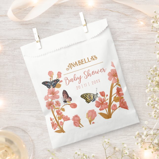 Bolsa De Papel Bolsa de Favor Floral de Baby Shower con mariposa  (Cortado)
